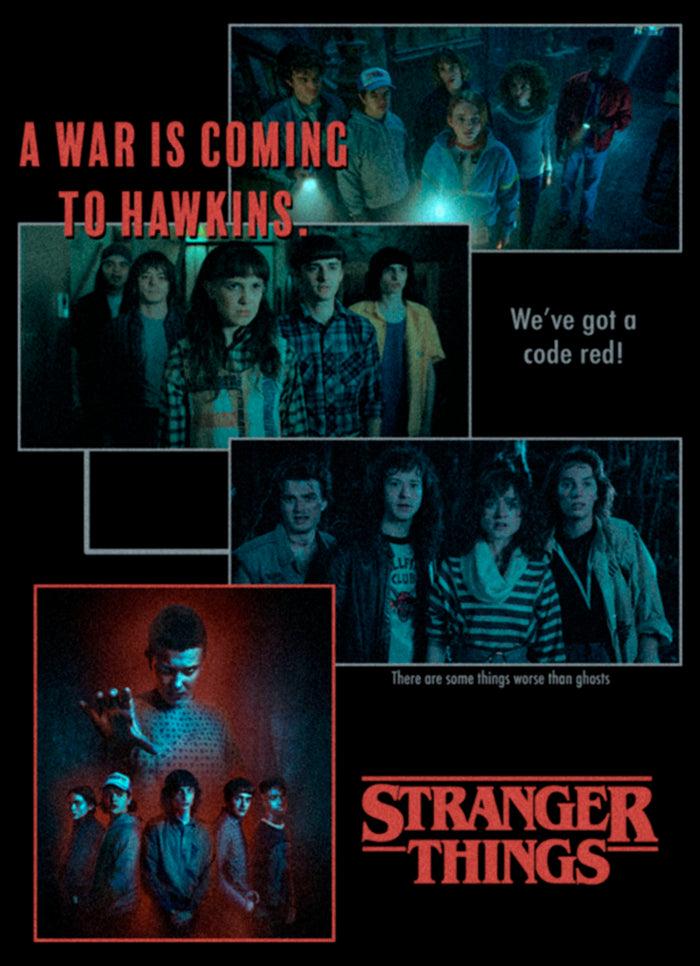 Fifth Sun Women's Stranger Things Scenes Collage War Is Coming To Hawkins T-Shirt