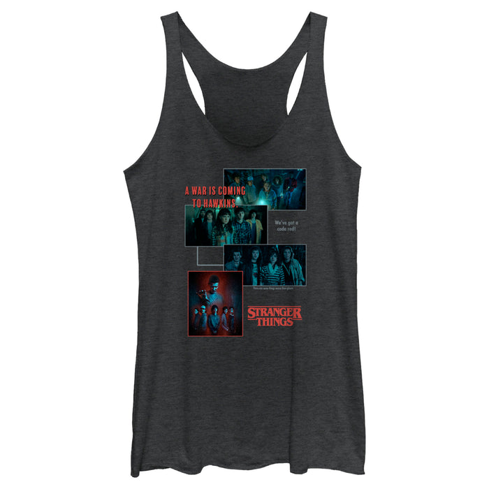 fifth sun Women's Stranger Things Scenes Collage War Is Coming To Hawkins Racerback Tank Top