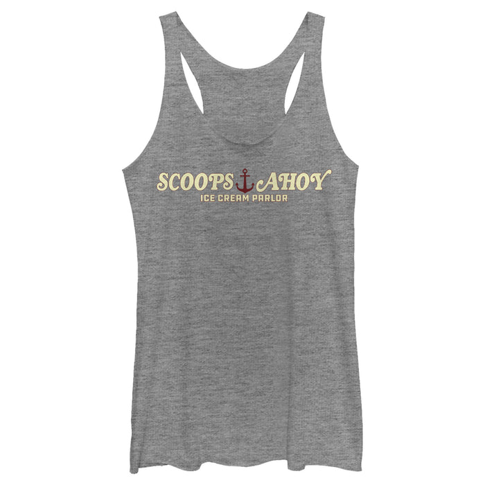 fifth sun Women's Stranger Things Scoops Ahoy Nautical Logo Racerback Tank Top