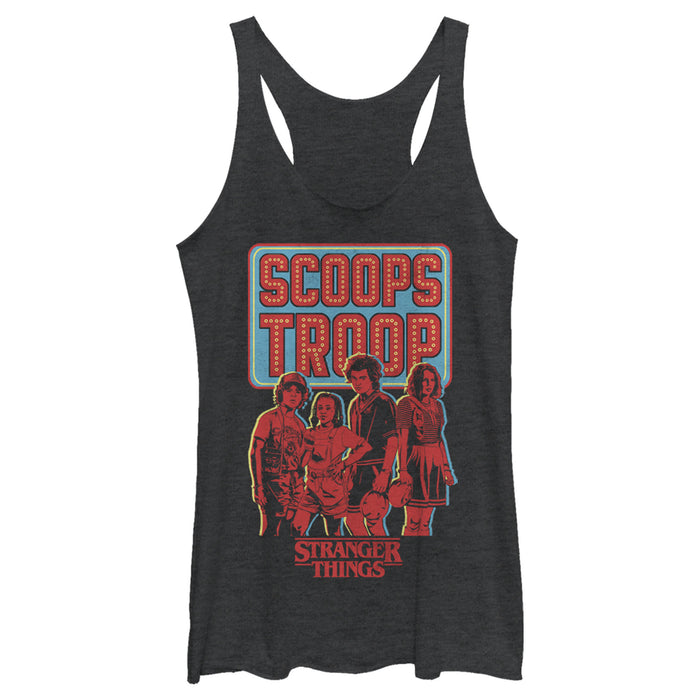 fifth sun Women's Stranger Things Scoops Troop Character Pose Racerback Tank Top