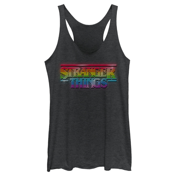 fifth sun Women's Stranger Things Sparkling Rainbow Logo Racerback Tank Top