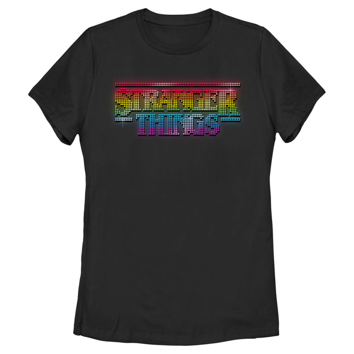 fifth sun Women's Stranger Things Sparkling Rainbow Logo T-Shirt