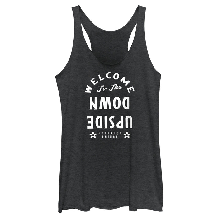 fifth sun Women's Stranger Things Welcome to the Upside Down Greeting Racerback Tank Top