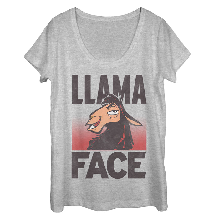 fifth sun Women's The Emperor's New Groove Llama Face Scoop Neck
