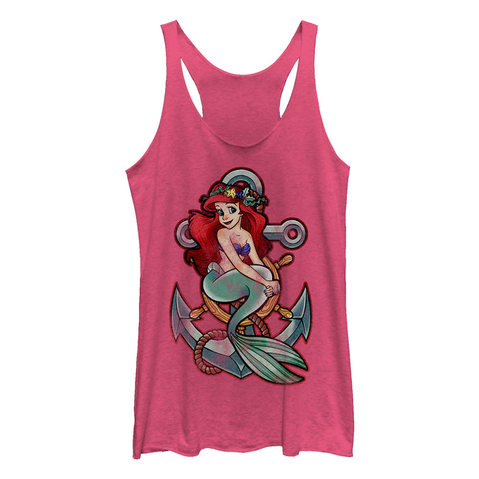 fifth sun Women's The Little Mermaid Ariel Vintage Anchor Racerback Tank Top