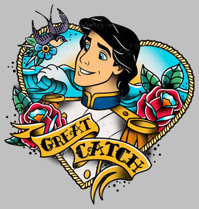 Fifth Sun Women's The Little Mermaid Prince Eric Great Catch Tattoo T-Shirt