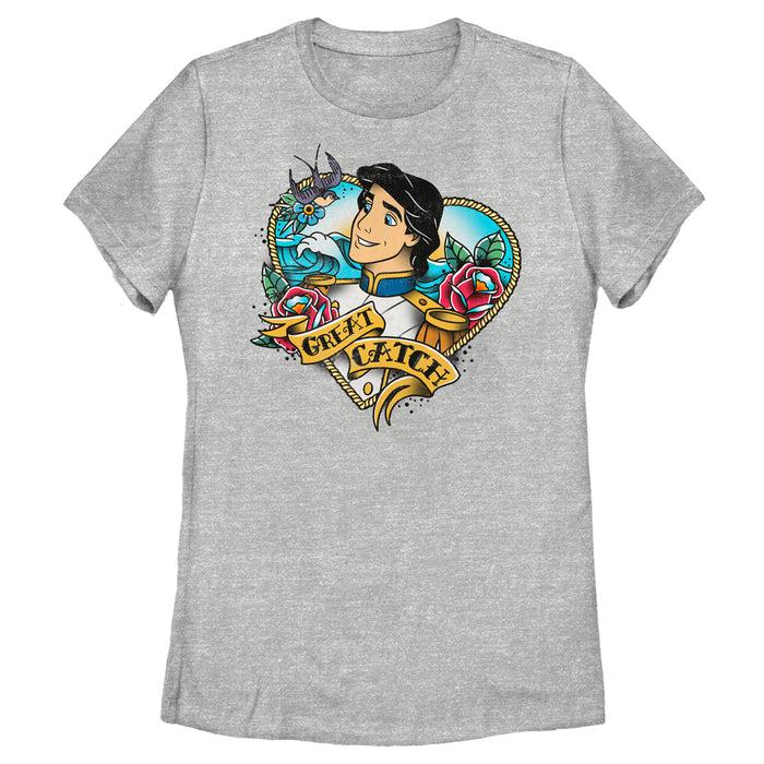 fifth sun Women's The Little Mermaid Prince Eric Great Catch Tattoo T-Shirt