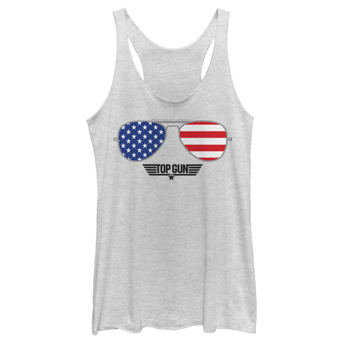 fifth sun Women's Top Gun American Flag Aviator Sunglasses Logo Racerback Tank Top