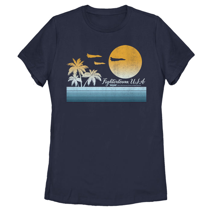 fifth sun Women's Top Gun Retro Landscape Fightertown USA T-Shirt