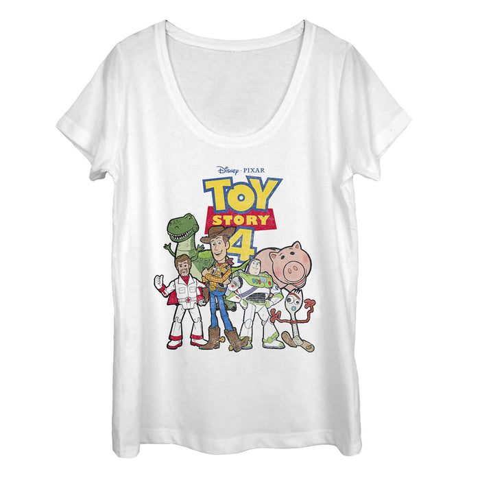 Fifth Sun Women's Toy Story Character Logo Party Scoop Neck