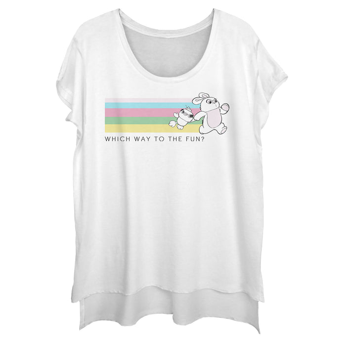Fifth Sun Women's Toy Story Ducky & Bunny Fun Rainbow Race Scoop Neck