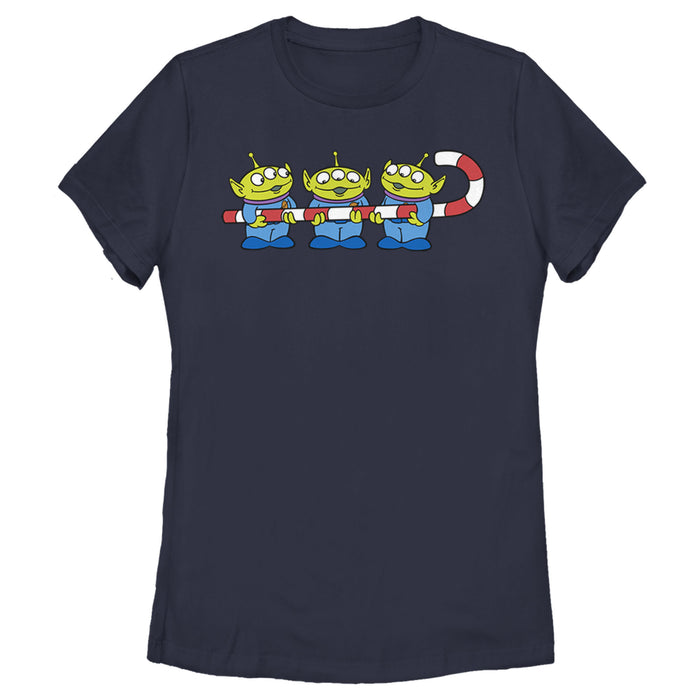 fifth sun Women's Toy Story Little Green Men Candy Cane T-Shirt
