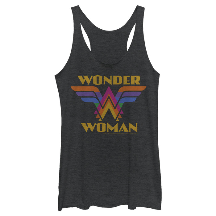 fifth sun Women's Wonder Woman Retro Rainbow Logo Racerback Tank Top